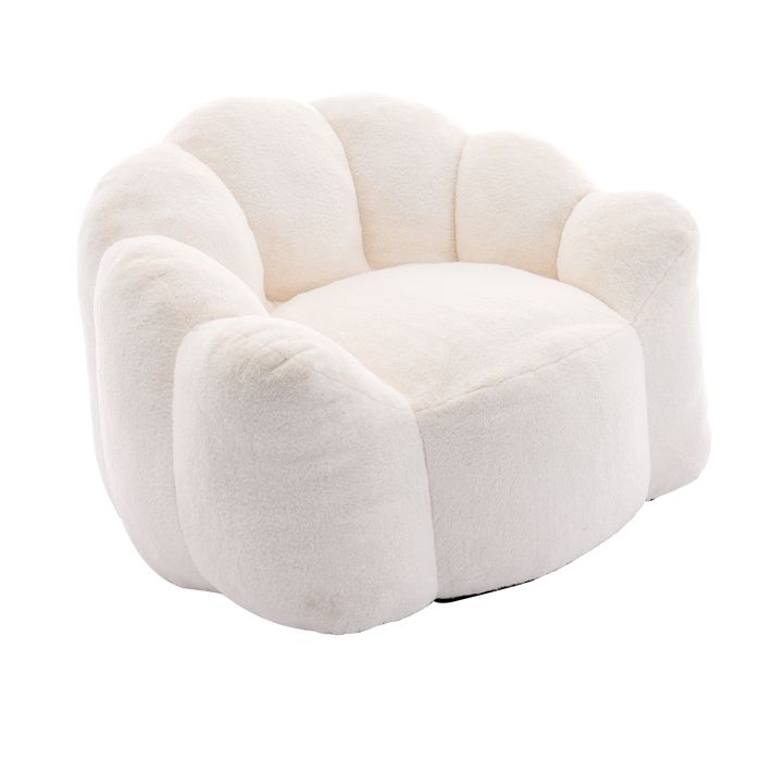 Pouf-Poire en Peluche 111x101x68 cm - Fauteuil Compressé Confortable pour Chambre et Salon - Blanc