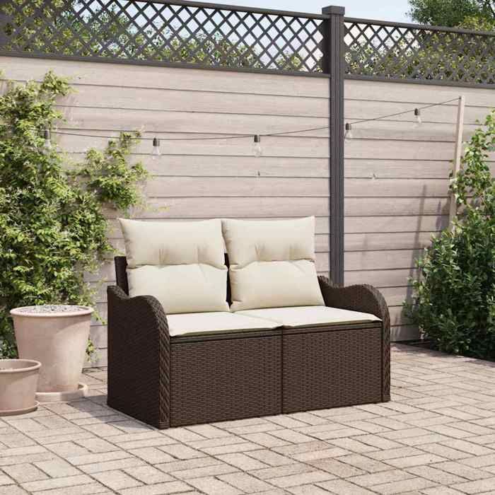 Marron Canapé de jardin avec coussin Marron 121x62x69cm polyrotin - Siège de balcon LV66032