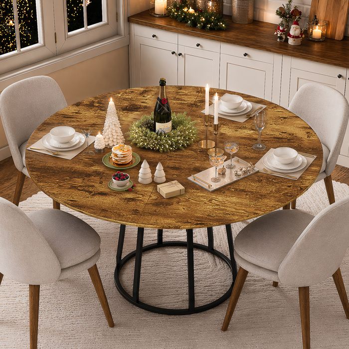 Table à manger ronde Table de cuisine avec étagère rangement et pieds métal pour 4 à 6 Personnes Style industriel 120x75Hcm