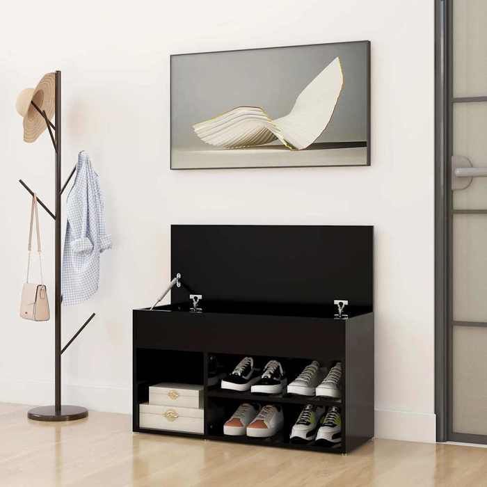 Elégance-Chic Banc à chaussures - Noir - 80x30x45 cm - Bois d’ingénierie - organisateur de chaussures_001772548