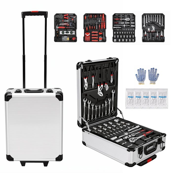 Ensemble d’outils - valise trolley en aluminium - ensemble doutils mécaniques de 799 pièces - quatre couches de stockage doutils