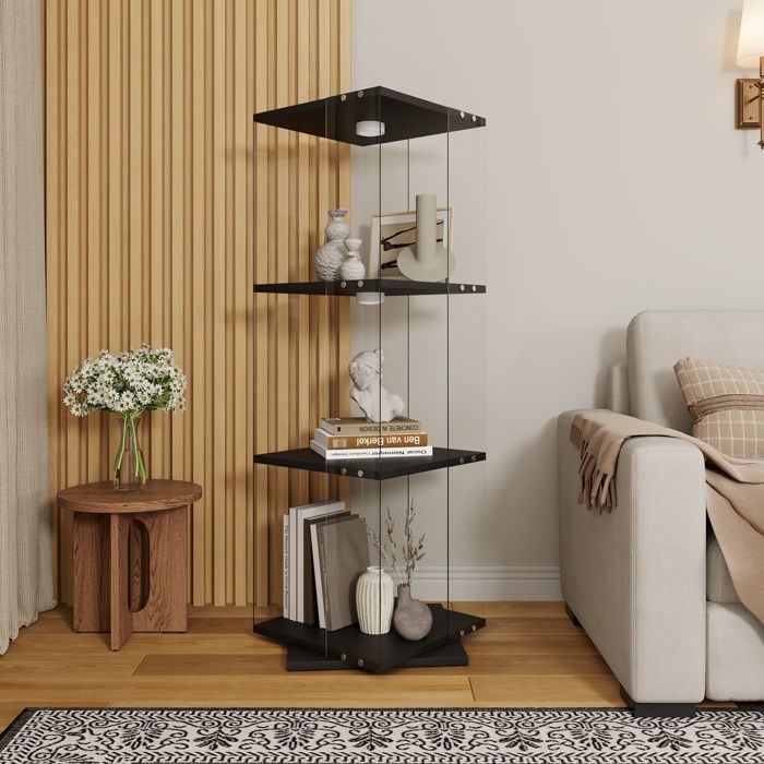 Vitrine en verre 38x38x121cm - Vitrine à 1 porte rotative 360° 3 niveaux avec spot LED tactile - Meuble de présentation - Noir Vitrine en verre 38x38x121cm - Vitrine à 1 porte rotative 360° 3 niveaux avec spot LED tactile - Meuble de présentation - Noir