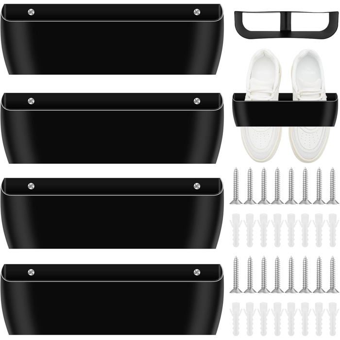Lot de 4 étagères à chaussures pour montage mural - En polypropylène - Porte-chaussures mural pour camping-car porte - Noir
