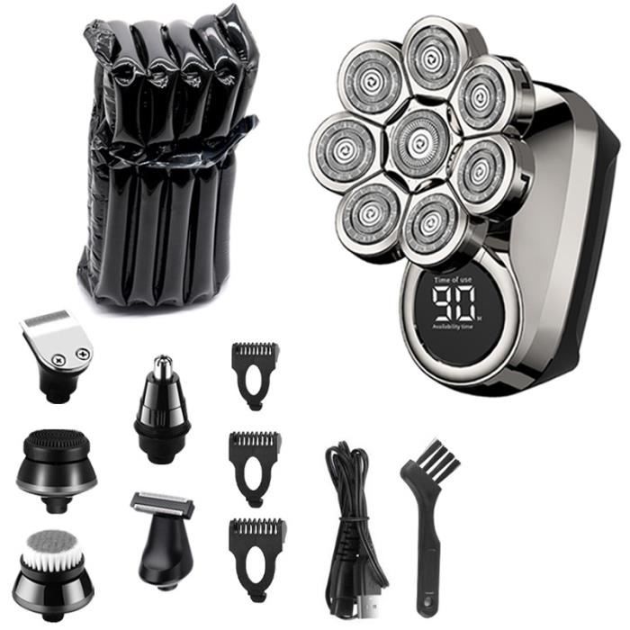 Rasoir électrique 6-en-1 Pour Hommes - Tondeuse Barbe Et Crâne, étanche, Sans Fil - Gris - Neuf