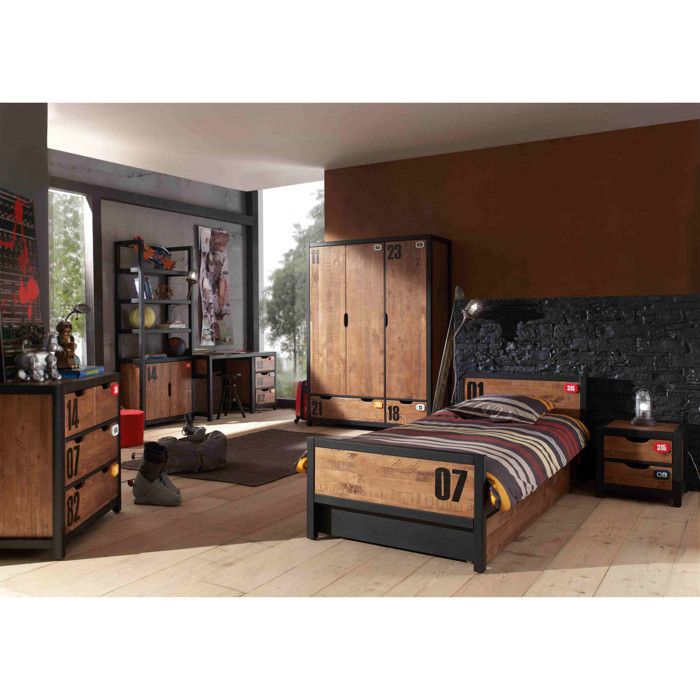 TCHAD - Chambre Complète 90x200cm + Armoire 3P + Pack Bureau TCHAD - Chambre Complète 90x200cm + Armoire 3P + Pack Bureau