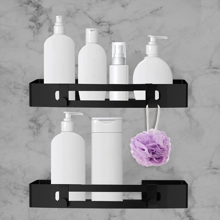 Étagère De Douche Sans Perçage - 2 Niveaux Noir - Ventouses Puissantes - Porte-shampoing, Gel Douche, Brosse à Dents - 9