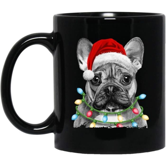 Ornement De Noël En Céramique - Chien Bouledogue Français Avec Chapeau De Père Noël | Décoration Suspendue Mignonne Pour Sapin, Maison, Fêtes (7.3 Cm)