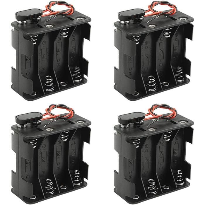 Boîtier Support Pour 4 Piles AAA Avec Fils De Connexion 14 Cm - Montage Facile, Contacts à Ressort, Idéal Pour Projets électroniques DIY