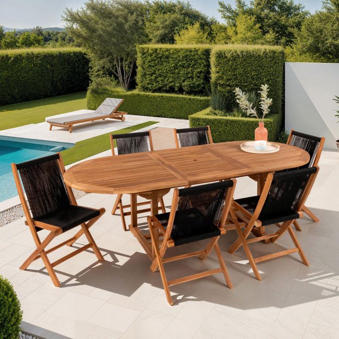Ensemble table de jardin en teck + 6 chaises en corde - GARDENA