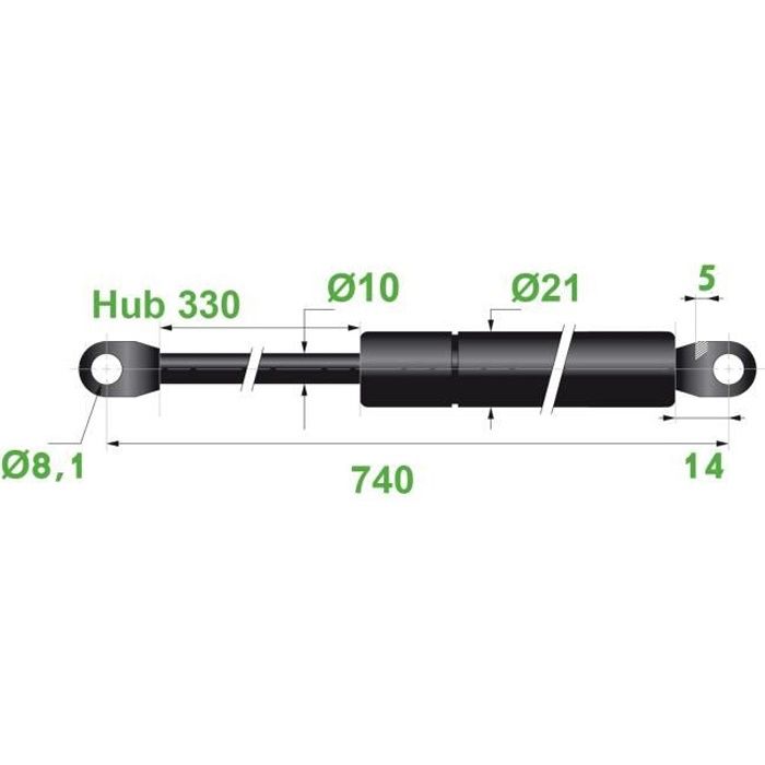 Ressort de Pression Gaz Longueur 140mm - 700mm Amortisseur 50N - 800N à