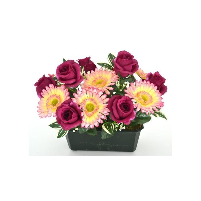 JARDINIERE de fleurs artificielles ROSE pour cimetière et toussaints -  Cdiscount Maison