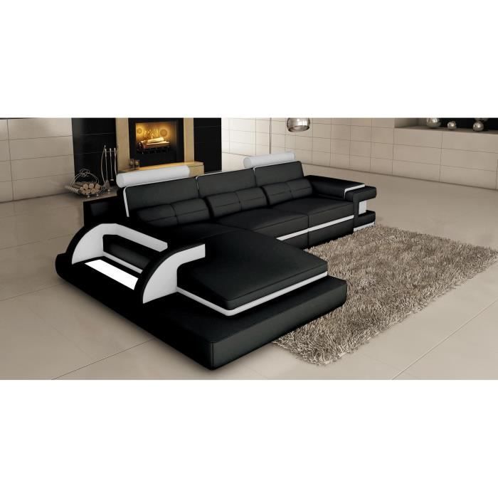 Canape D Angle Cuir Noir Et Blanc Design Avec Lumiere Ibiza Angle