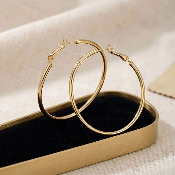 Boucles dOreilles - Femme - Créoles - Intemporelles - Fil - Lisse - Plaqué Or Jaune 750/1000 - 42 mm