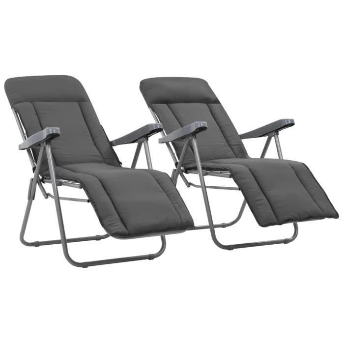 Moderne - Lot de 2 Chaises de jardin pliables - Fauteuil de Jardin Confortable avec coussins Chaise contemporain Gris