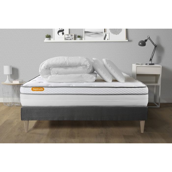 Ensemble sommier matelas 160x200 Memo luxe Ressorts ensachés et mémoire de forme - 26 cm - Equilibré - Septnuits Ensemble sommier matelas 160x200 Memo luxe Ressorts ensachés et mémoire de forme - 26 cm - Equilibré - Septnuits