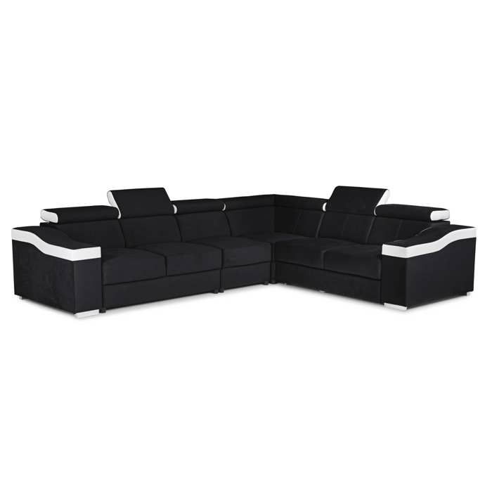 LUCKY - Canapé d’angle convertible réversible en tissu noir et simili blanc LUCKY - Canapé d’angle convertible réversible en tissu noir et simili blanc
