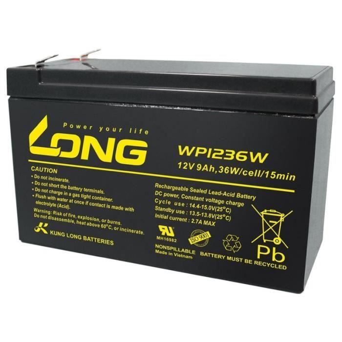Kung long WP1236W batterie plomb 12V 36W avec 9Ah, 6,3mm Faston Tab 250 ...