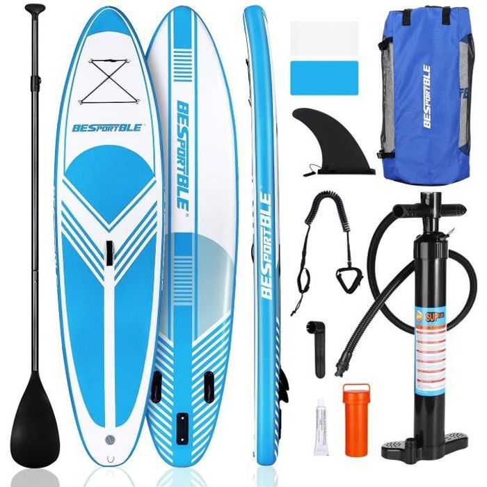 Stand Up Paddle Gonflable ECD-Germany 320 Cm - Noir/Rouge - Kit Complet : Pagaie, Pompe, Sac - 120 Kg Max