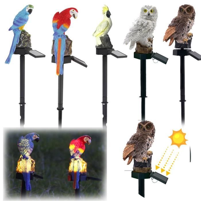 Lampe Solaire Hibou Sur Piquet - Décoration Jardin, Autonome, Résine, Couleur Café - Éclairage Extérieur Automatique - 3