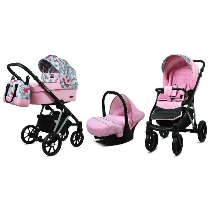 Poussette Set configurable Nouvelles couleurs Marlux Alu by SaintBaby Silver Silver Roses 3en1 avec siège auto pour bébé