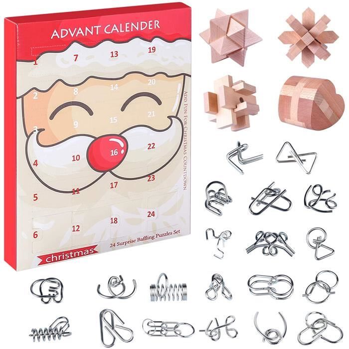 AMITAS 24 Pièces Calendrier de lavent Casse-têtes 3D Brainteaser Jeux Logique Casse Tete IQ Test Disentanglement Puzzles Idées Cadeaux pour Femme et Homme 
