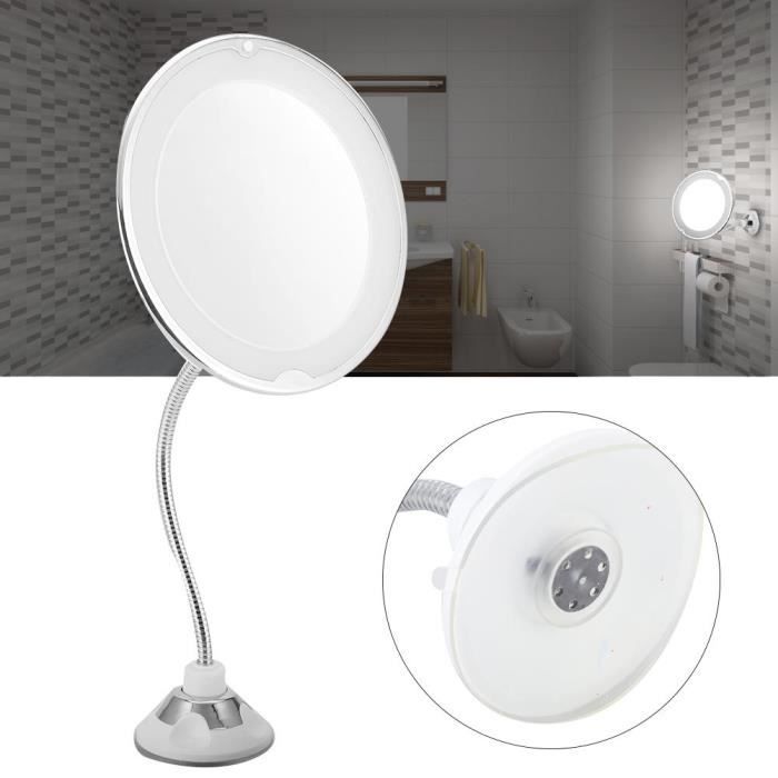 Miroir De Maquillage Grossissant 10x Avec Lumière LED - Col De Cygne Flexible, Rotatif 360°, Ventouse