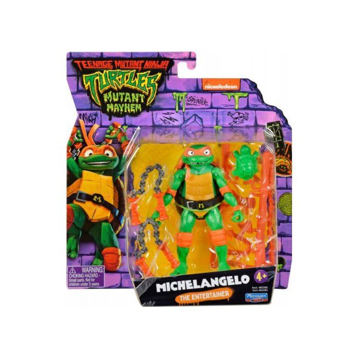 Coffret Tortues Ninja : Michelangelo + Accessoires - Figurine 12 Cm - Turtle - Set Personnage Tmnt + 1 Carte tigre - Nouveauté
