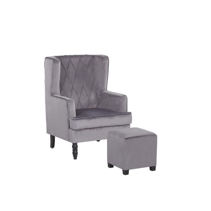 fauteuil bergère en velours gris - beliani - sandset - style classique - avec accoudoirs - bois massif