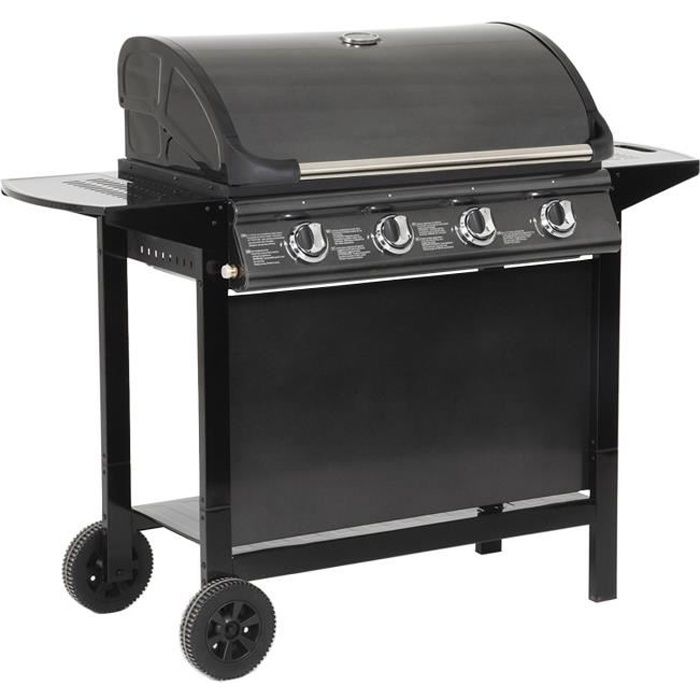 Barbecue Gaz LOFOTEN 3 Brûleurs - 8,4 KW, Capot Avec Thermomètre, Noir