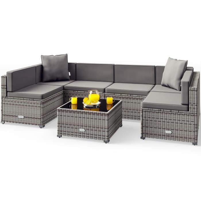 CASARIA® Lounge en polyrotin XL salon de jardin extérieur avec table et canapé ensemble de meubles de jardin terrasse