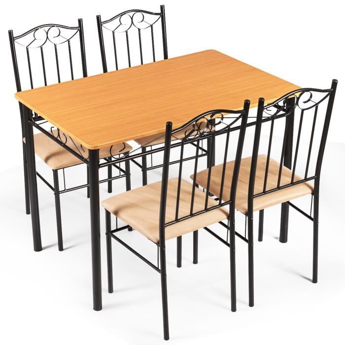 costway ensemble table de salle à manger avec 4 chaises de rembourrées cadre en métal pour cuisine, restaurant