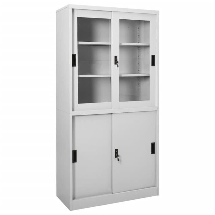 Armoire à bureau porte coulissante Gris clair 90x40x180cm Acier