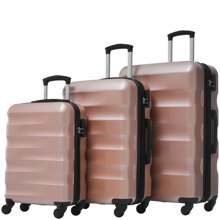 Set De 3 Valises Rigides Lätt Travel - Grande 66cm, Moyenne 57cm Et Vanity Case 34cm - 4 Roues & Serrure Combinaison