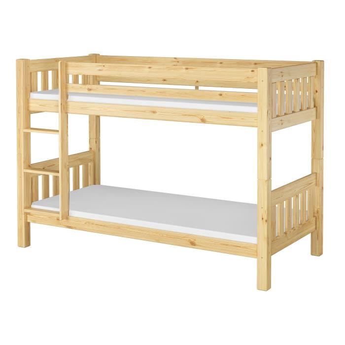 Lit superposé enfant pin massif naturel 90x200 y compris sommiers et matelas 60.06-09M Lit superposé enfant pin massif naturel 90x200 y compris sommiers et matelas 60.06-09M