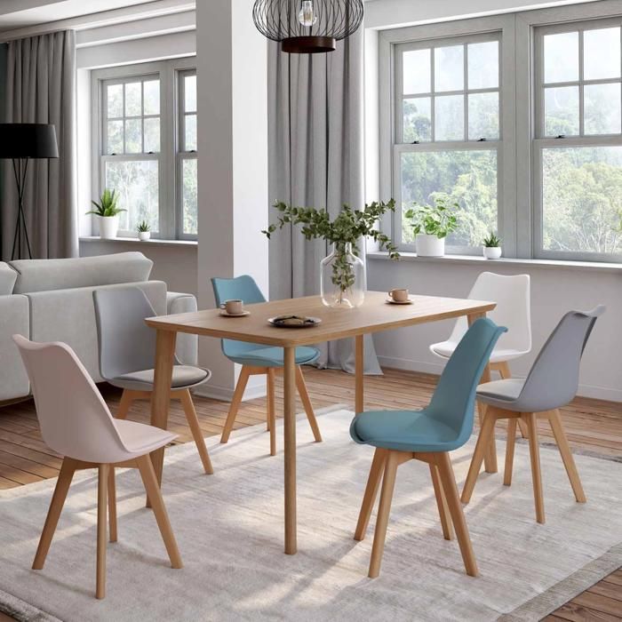 IDMARKET Lot de 6 chaises de salle à manger SARA scandinaves pastel rose blanc gris clair x2 bleu x2