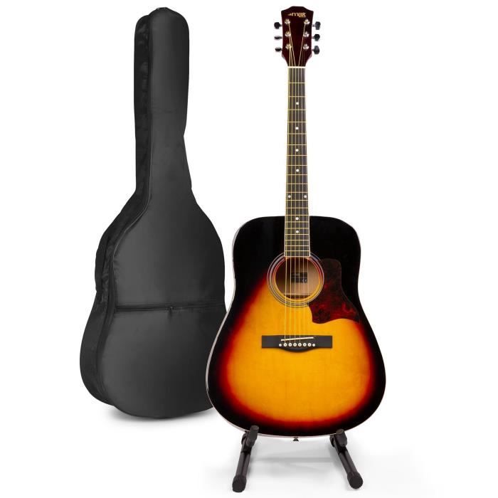 Kit de Démarrage Guitare Acoustique MAX SoloJam Sunburst : Tout pour Débuter ou Progresser en Musique Pop et Rock (88,90 € seulement)