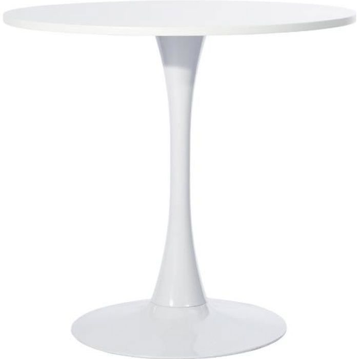MEUBLES COSY Table Salle à Manger Ronde Scandinave 2-4 Personnes pour Salon Cuisineen Bois dingénierie et métal Blanc80x80x73cm