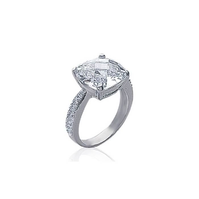 Bague Solitaire Pavé ZIRCONIA en Argent Massif 925 Marque BIJOUXIA