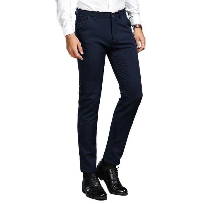 Pantalon Stretch Homme Slim Fit Casual Pantalon Elegant Business Couleur  Unie Bleu marine - Cdiscount Prêt-à-Porter