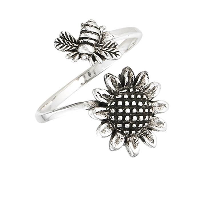 Bague en argent 925 fleur de Lotus et fleur de Magnolia en Jade blanc
