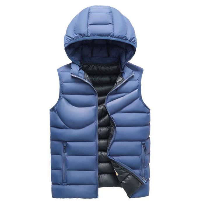 AIEOE Doudoune Sans Manches Homme à Capuche - Gilet Chaud Décontracté Automne Hiver - Polyester Matelassé L-4XL (FR XS-XL)