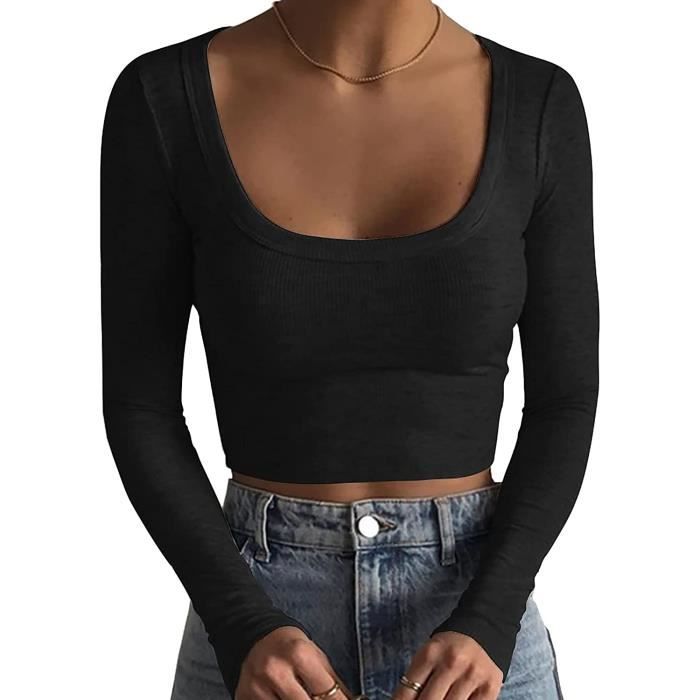 Cotin Square Neck L S Top Black