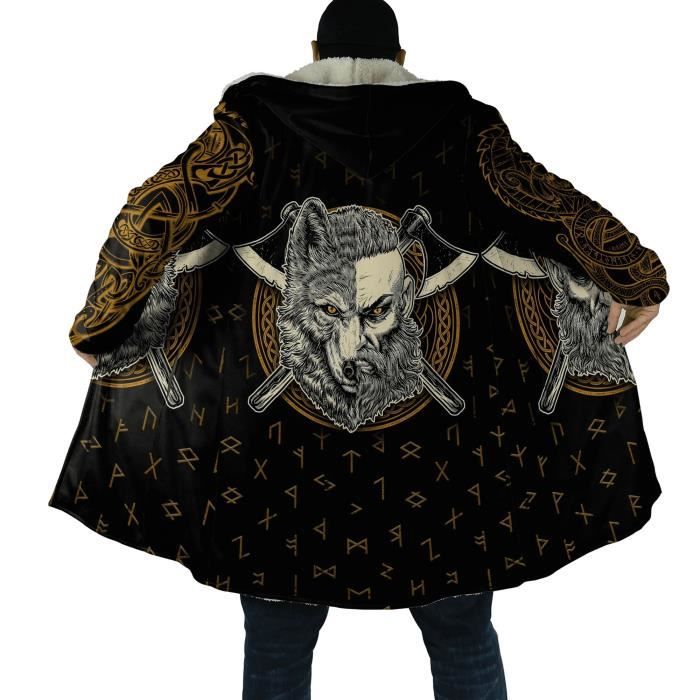 Sweat à Capuche Zippé Imprimé Viking - Mythologie Nordique - Design Style Tatouage - Unisexe - Idée Cadeau Cosplay Médiéval - 12