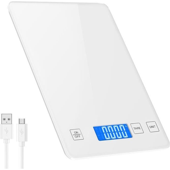 Balance Cuisine Electronique de Haute Précision, 15kg-1g, 5 Units, Fonction tare, Auto-arrêt (Blanc)