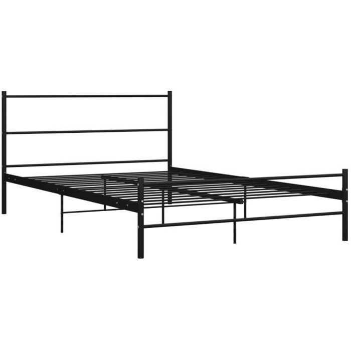 Lit Double 2 Place pour Matelas 160x200 cm sans Matelas Cadre de Lit en Métal avec Sommier en Métal Noir