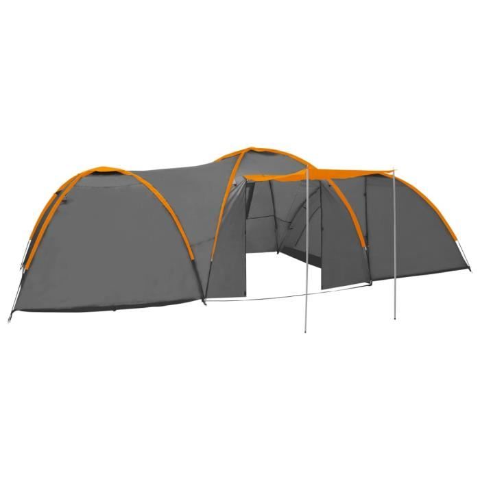 Tente igloo de camping 650x240x190cm 8 personnes Gris et orange - SALUTUYA - BD5335