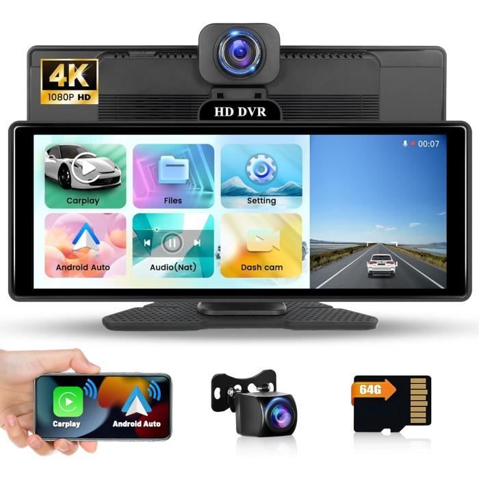 Dashcam Rétroviseur Jansite 10" écran Tactile - Caméra Avant 4K + Arrière Full HD, Carte SD 64G Incluse