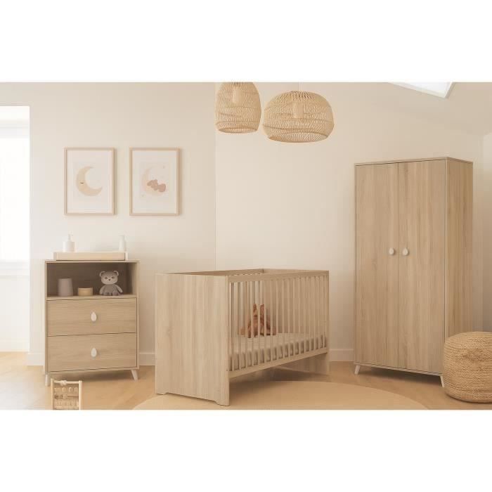 Chambre Bébé Trend Team Duo - Lit 70x140cm + Commode à Langer Ahoi Chêne - Meubles Enfant 2 Pièces