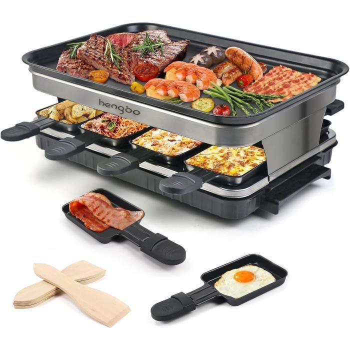 Raclette 8 PersonnesSans Fumée Machine a Raclette, Appareil Raclette 8 Personnes Avec 8 Poelon