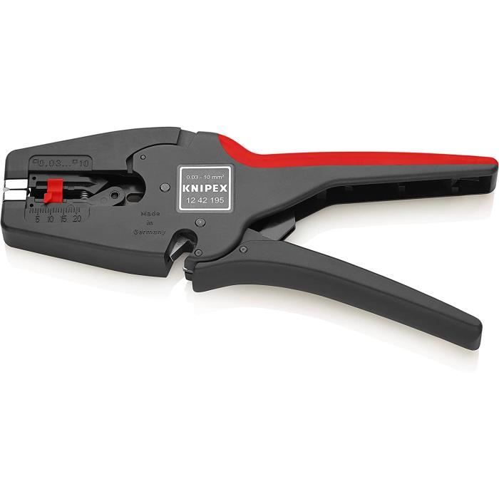 Knipex MultiStrip 10 – Pince à Dénuder Automatique 195 Mm – 0,03 à 10 Mm² – Coupe-Fils Intégré (12 42 195 SB)
